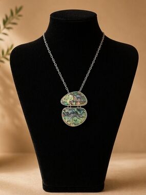 Abalone Double Pendant Necklace - Iridescent